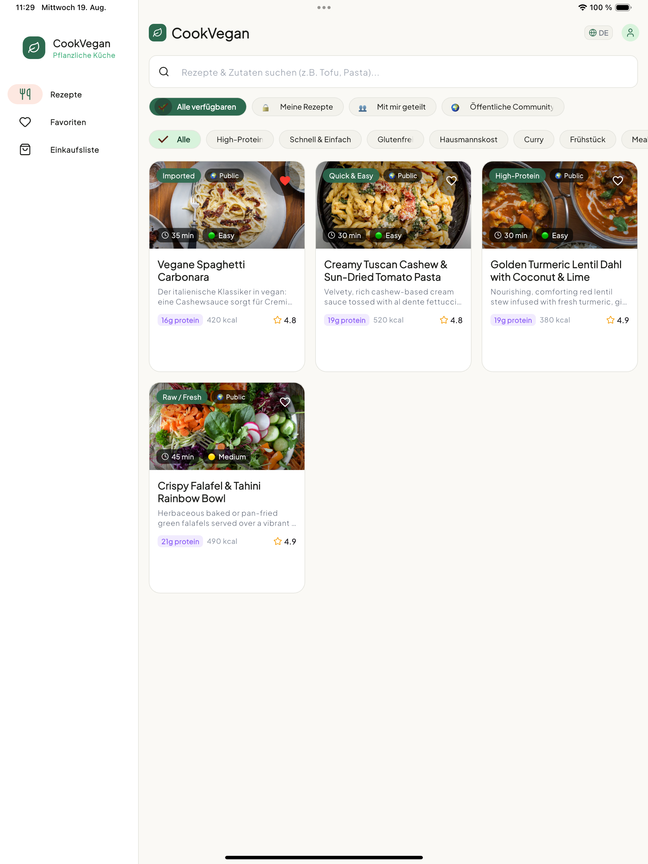 CookVegan iPad Split View Layout