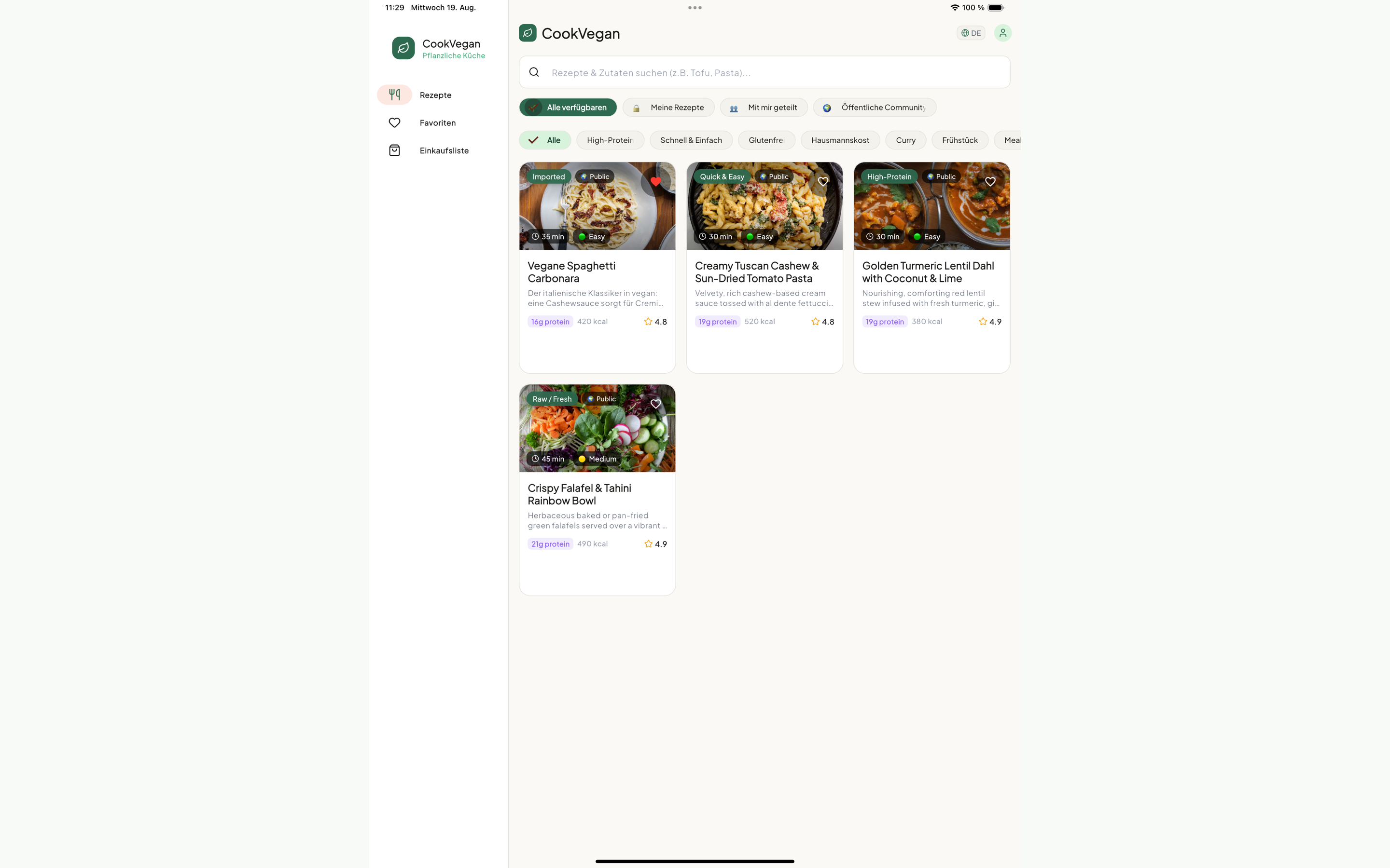 CookVegan macOS Desktop Ansicht