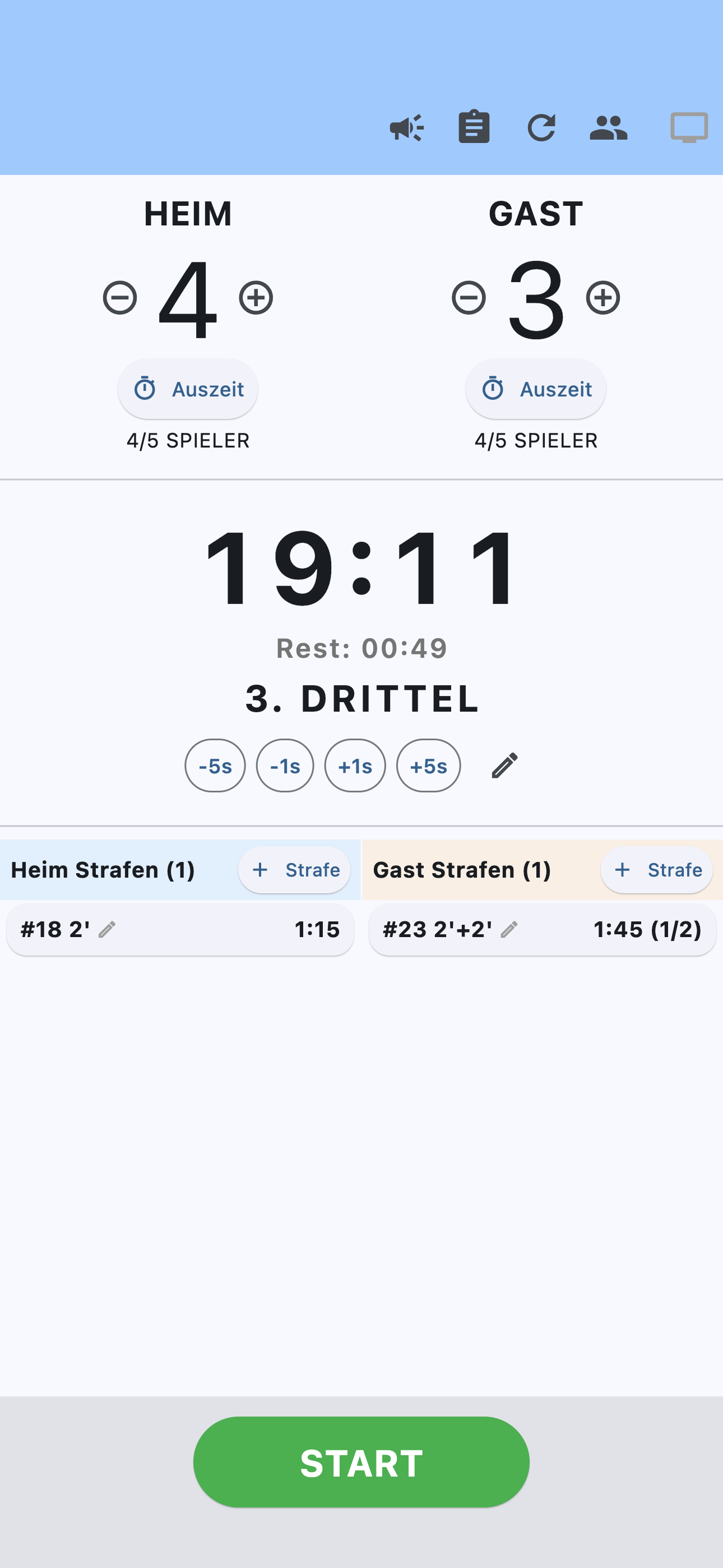 Floorball Clock Android Smartphone Hauptansicht