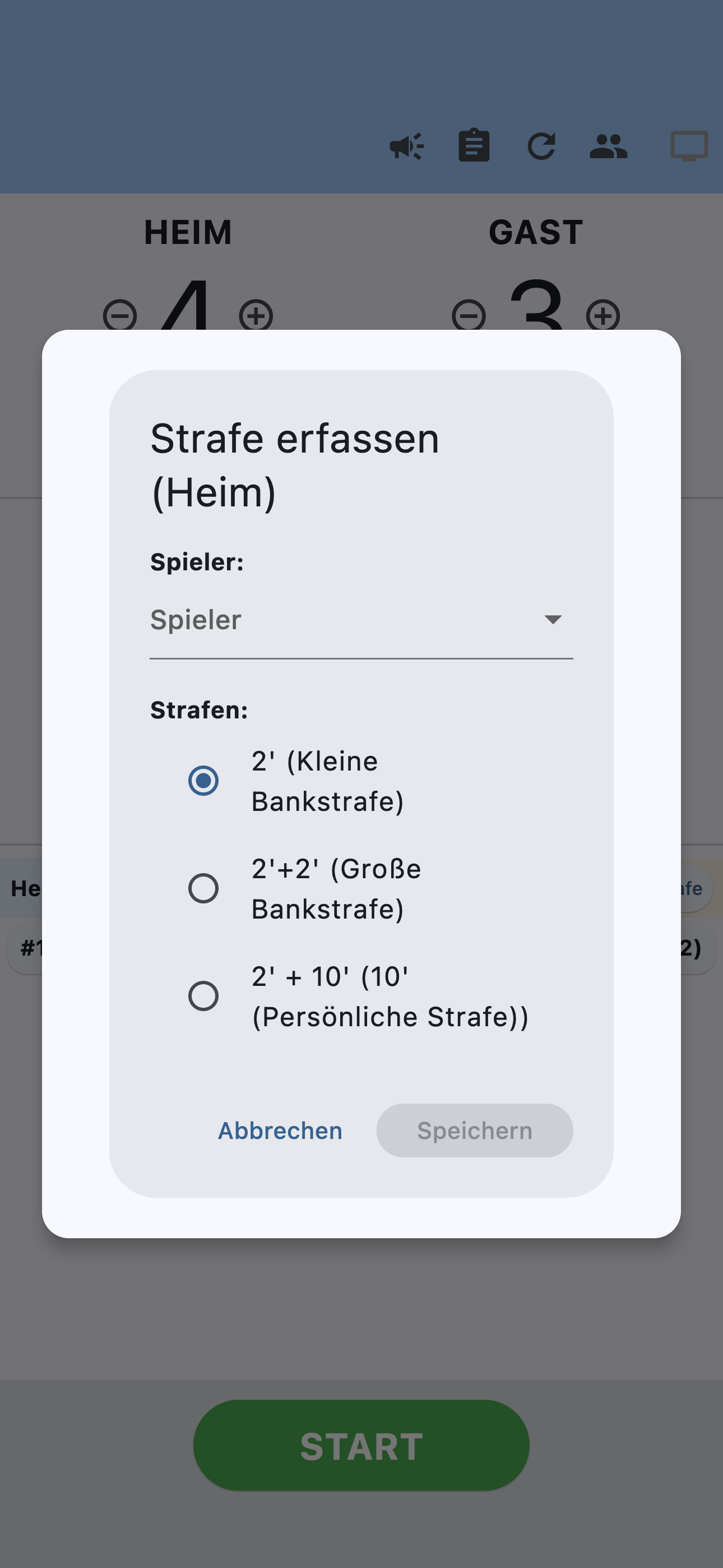 Floorball Clock iPhone Strafen-Dialog & Korrektur