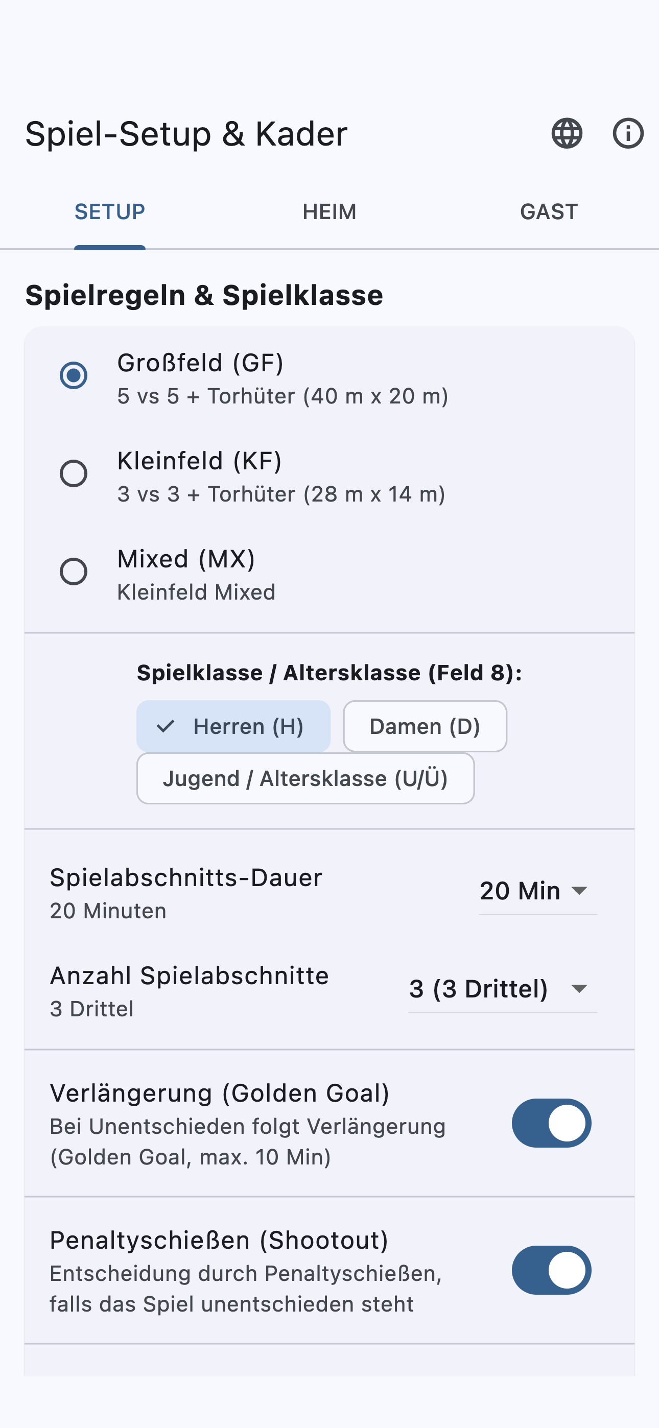 Floorball Clock iPhone Kader- & Team-Setup