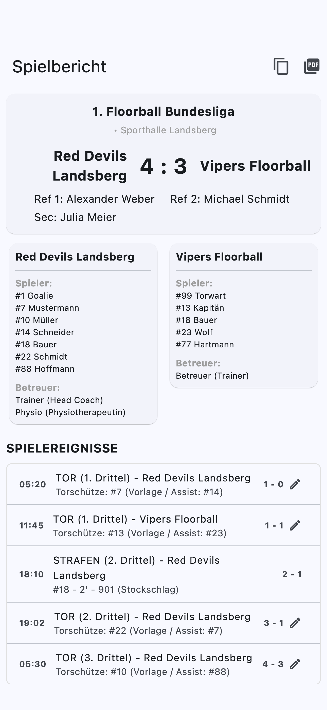 Floorball Clock iPhone Digitaler Spielbericht