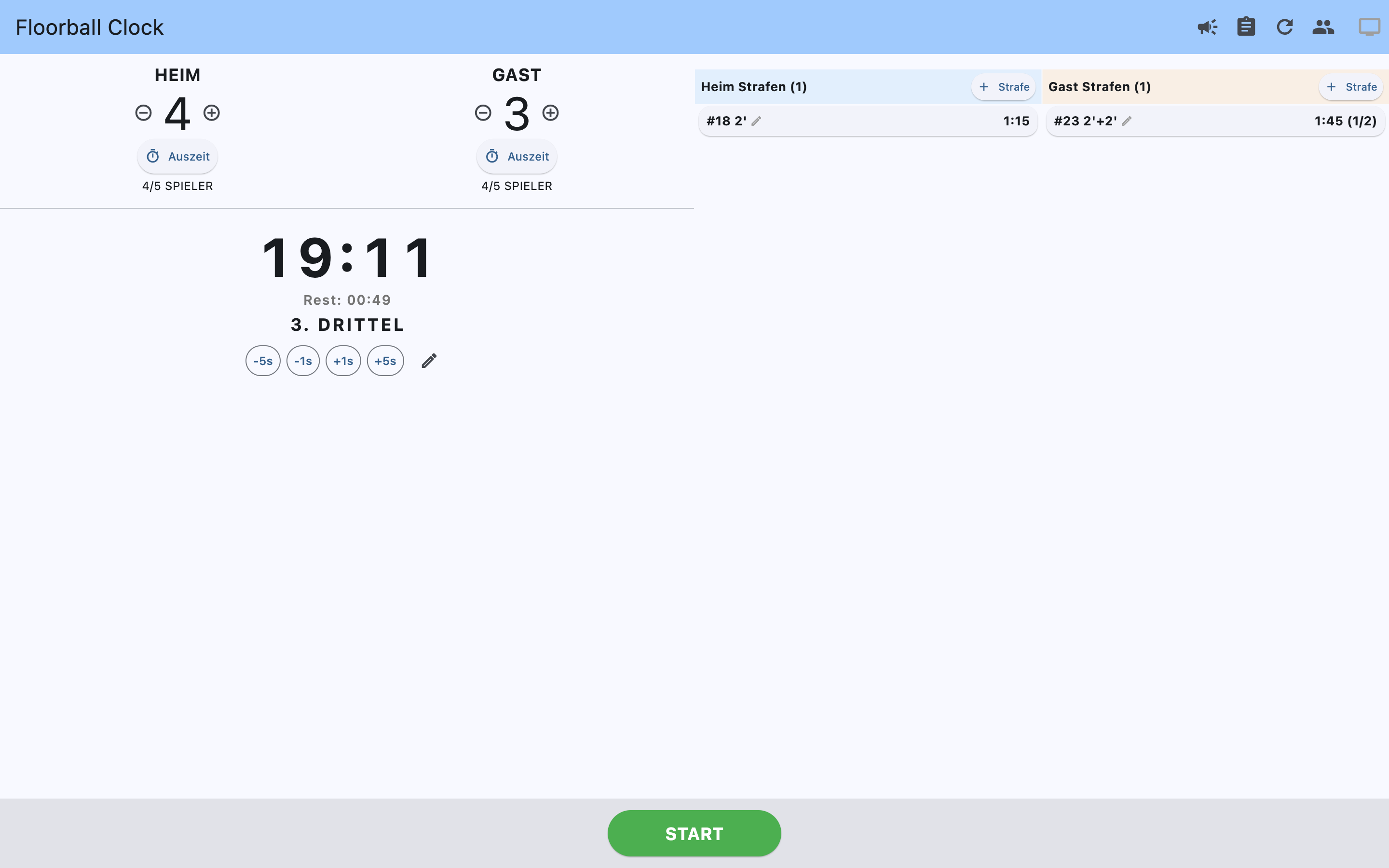 Floorball Clock Mac Desktop Hauptsteuerung